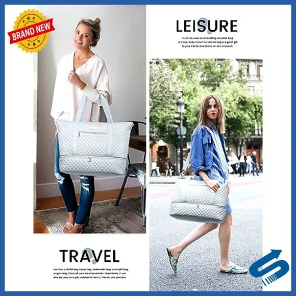 Spacious Travel Duffel Bag with Shoe Compartment, Makeup Bag, Crossbody Bag